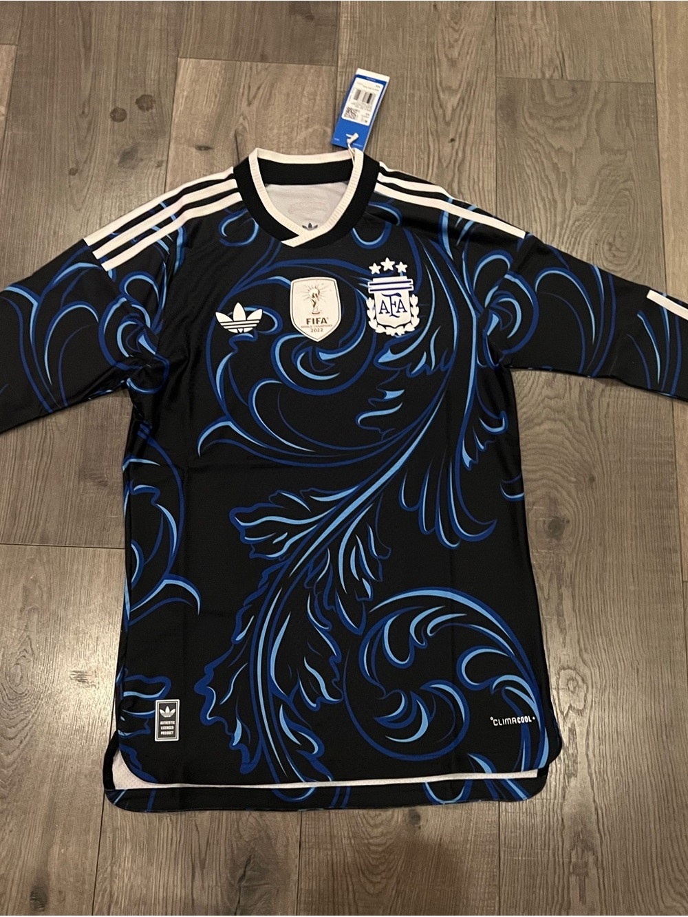 adidas Black and Blue Argentina Football Jersey with Swirl Graphic
